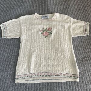 Vintage Jantzen 100% Cotton Easter Spring Crew Floral Tulip Sweater Women's S